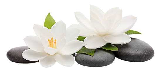 Tranquil spa stones complement lotus blooms, cut out