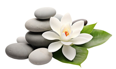 Fototapeta na wymiar Tranquil spa stones complement lotus blooms, cut out