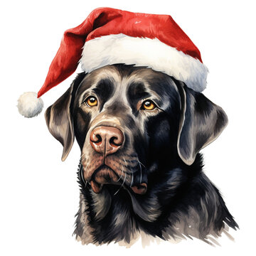 Labrador Retriever Dog Wearing a Santa Hat. AI generated image