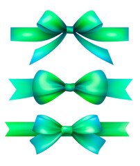 Set of colorful gradient bow ribbons, gradient tones 3D illustration. White transparent background