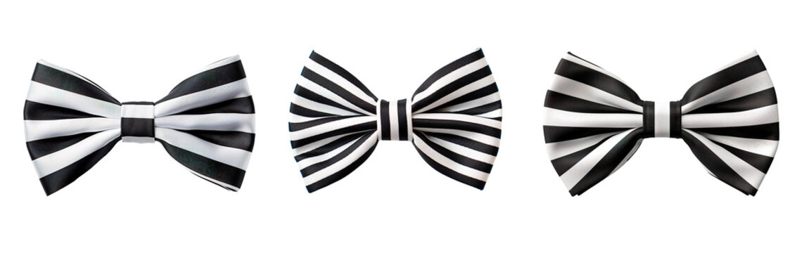 Black and white stripped bow ties on isolated transparent background