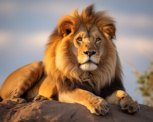 Obraz premium a lion lying on a rock