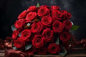 a bouquet of red roses
