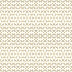 Seamless geometric pattern with golden mesh design. Gold and white arabesque luxury ornament. Simple abstract vector texture, oriental style background. Repeat linear lattice design for decor, print