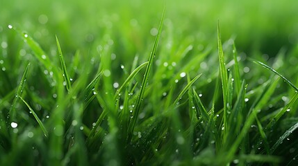 close up of grass with water droplets
