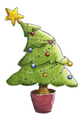 Christmas tree with star isolated in watercolor - 688808316