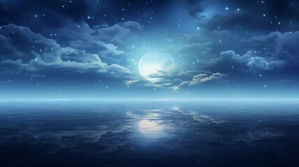 Naklejka na ściany i meble the moon reflecting over water in the night sky