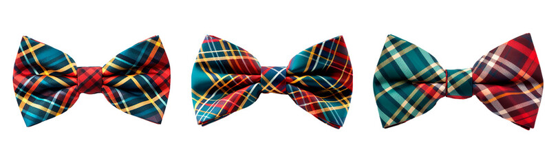 Colorful tartan ribbon bow tie over isolated transparent background - obrazy, fototapety, plakaty
