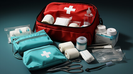 a red first aid kit with white cross on it