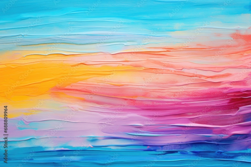 Poster a beautiful painting depicting a vibrant sunset over a serene body of water. perfect for adding a to