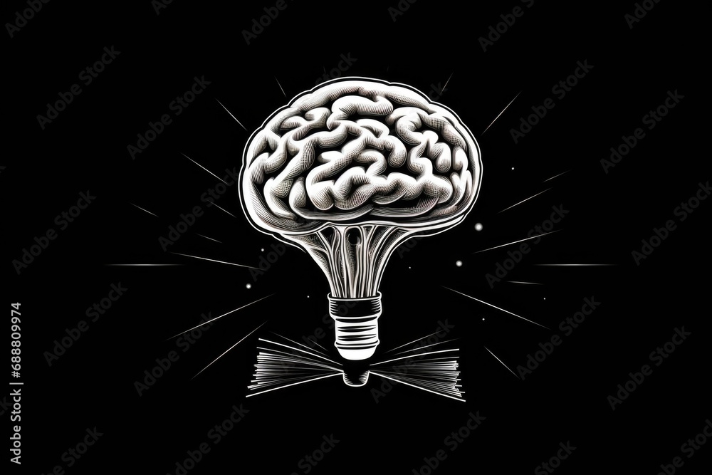 Poster A light bulb with a brain inside, representing intelligence and innovation. Perfect for illustrating concepts of creativity, ideas, and problem-solving.