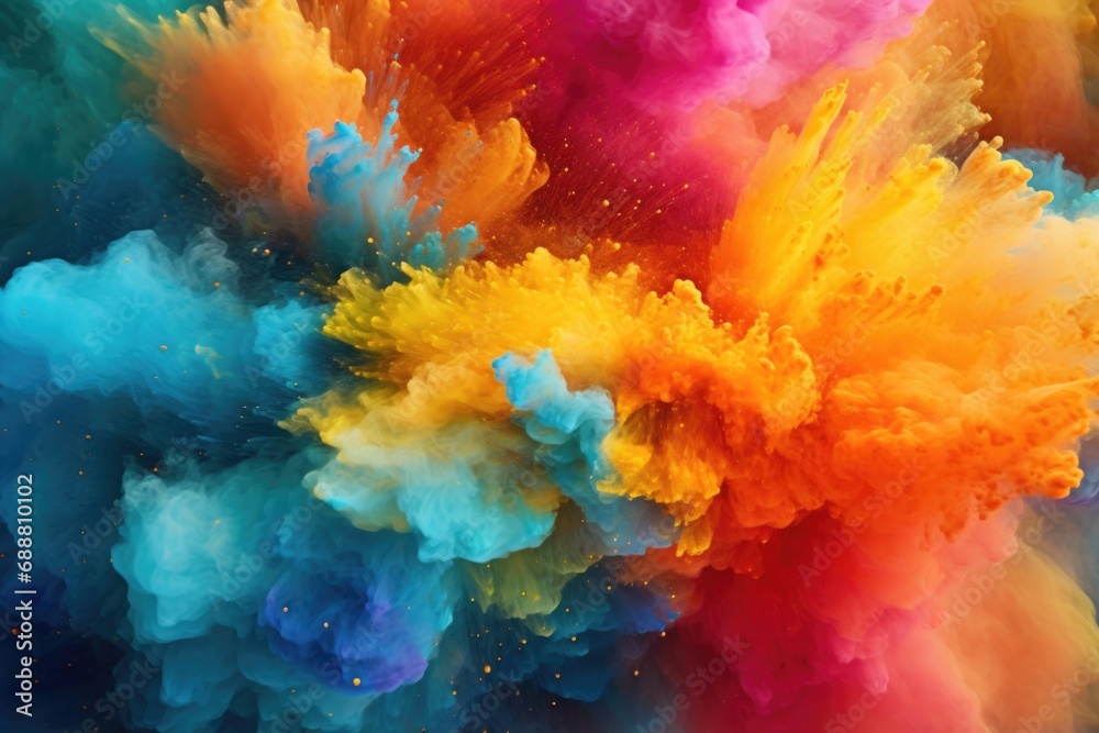 Poster A vibrant burst of colored powder fills the air, creating a dynamic and energetic scene. Perfect for adding a splash of color and excitement to any project