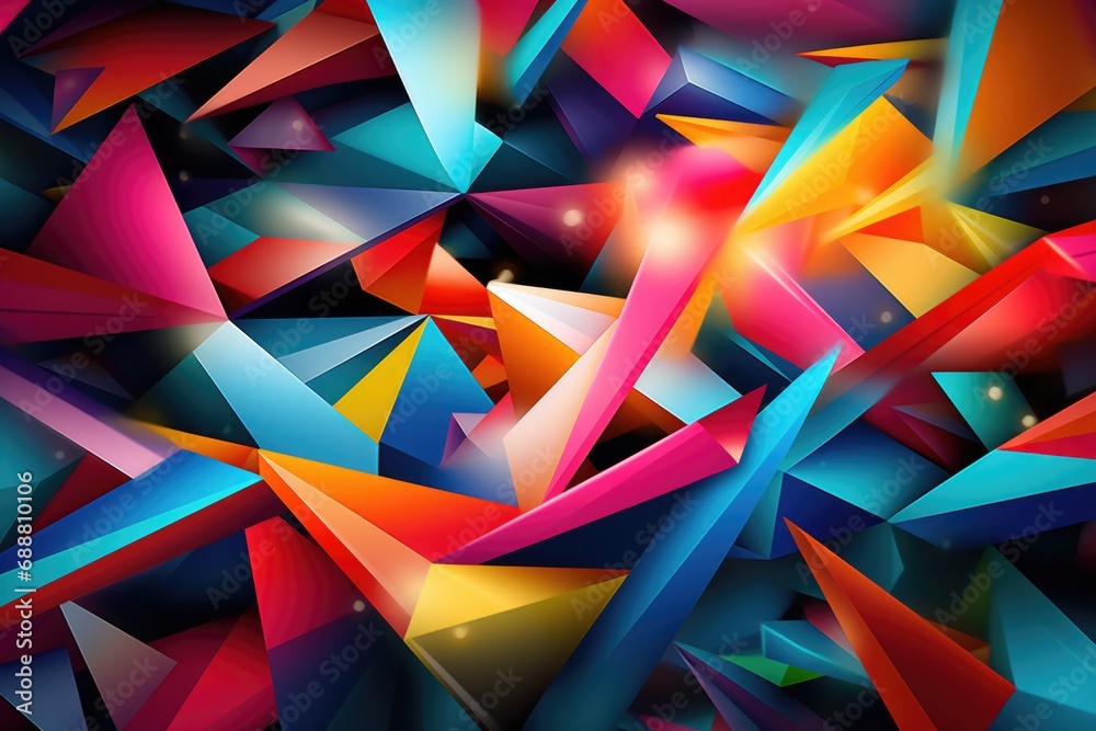 Poster A vibrant collection of various geometric shapes on a sleek black background. Perfect for adding a modern touch to design projects or creating eye-catching visuals