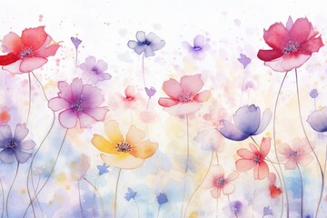 A beautiful watercolor painting of a vibrant field of flowers. Perfect for adding a touch of nature to any space