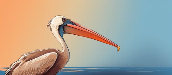 Cartoon-like pelican viewed from behind. - obrazy, fototapety, plakaty
