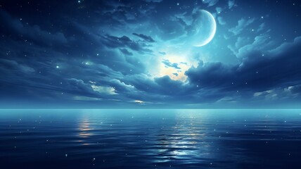 Naklejka na ściany i meble the moon reflecting over water in the night sky