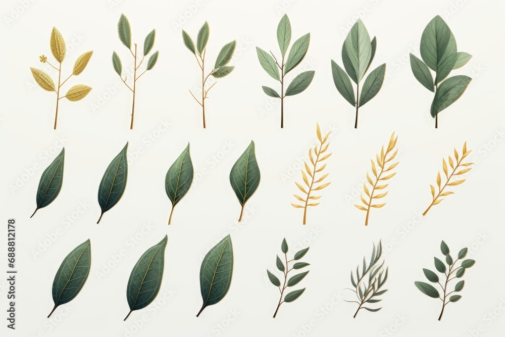 Aufkleber A collection of different types of leaves arranged on a white surface. This versatile image can be used for various purposes