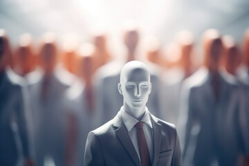 A professional man in a suit standing confidently in front of a group of people. Suitable for business presentations and leadership concepts