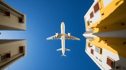 A Captivating View of an Airplane from Directly Below, Embracing the Majesty of Flight