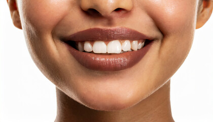 young woman smiling, closeup on lips