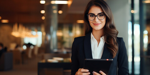 Fototapeta premium Business lady with a tablet smiling