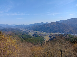 Fototapeta na wymiar The view of mountains by Kawaguchiko from Arakurayama Summit, Japan
