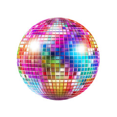 Shiny disco mirror ball reflecting rainbow colors, cut out