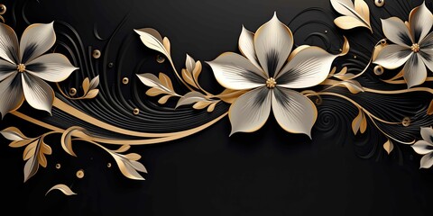 abstract black and golden floral vine pattern