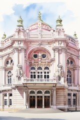 Fototapeta na wymiar Watercolor of the Royal Opera House in London, white background. AI generate
