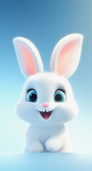 illustration of a cute white rabbit character with big blue eyes