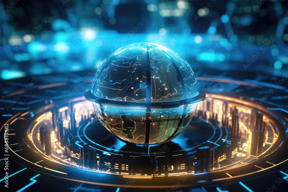 Aufkleber A sphere-shaped object with a detailed map of the world inside. Can be used for educational purposes or to represent global concepts