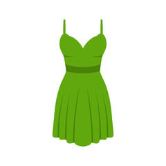 Dress in flat style. Woman clothing. Silhouette apparel. Evening and cocktail dress icon. Vector illustration