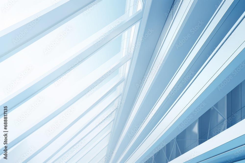 Poster a picture of a blue and white building with numerous windows. suitable for architectural, urban, or 