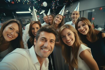 Obraz premium A group of people capturing a moment at a lively party. Perfect for social gatherings and celebrations