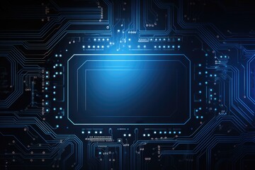 Fototapeta premium A circuit board with a blue light emitting from it. This image can be used to represent technology, electronics, innovation, or futuristic concepts