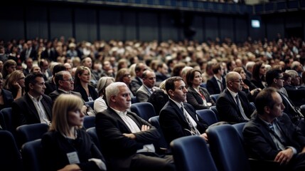 People are in the audience at the conference hall at a business event.