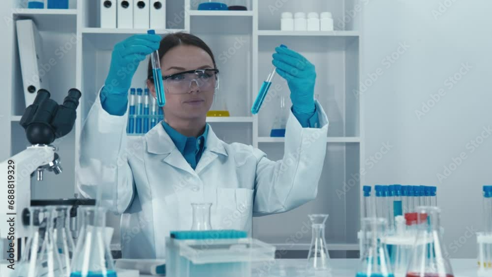 Aufkleber Scientists test infectious samples to determine their structure and the effectiveness of potential drugs in a pharmaceutical chemistry laboratory