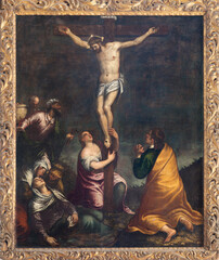 VICENZA, ITALY - NOVEMBER 7, 2023: The painting of Crucifixion in the church Chiesa di San Giuliano...