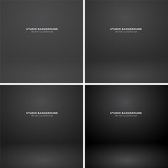 Empty black studio abstract backgrounds with spotlight effect. Product showcase backdrop. Stage lighting. Vector illustration