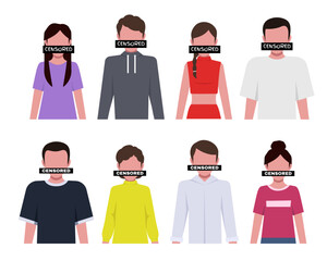 Censored sign covering mouth. People with censorship sign covering their mouths