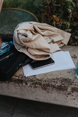 Business items on a wall ledge