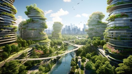 Eco-friendly green futuristic City