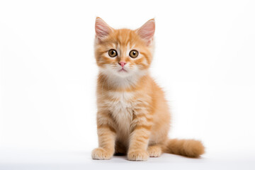 Full size portrait of Munchkin cat kitten isolated on white background