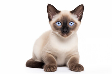 Obraz premium Full size portrait of Siamese cat kitten isolated on white background