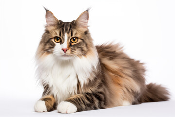Obraz premium Full size portrait of Norwegian Forest cat kitten isolated on white background