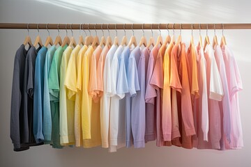Fototapeta premium different colors of shirts hanging on a hanger,