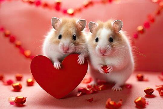 Two love-struck hamster for Valentine's Day.