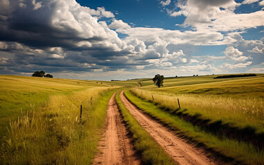 Obraz premium Roads between grassy field, Generative AI illustrations