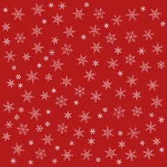 空に舞う雪の結晶、赤背景、背景素材