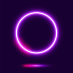 Purple neon circle, isolated frame on dark background, vector illustration.